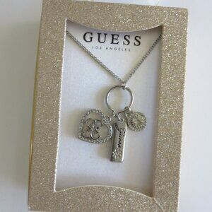 (#124) Guess Heart Necklace Silver Tone Crystal